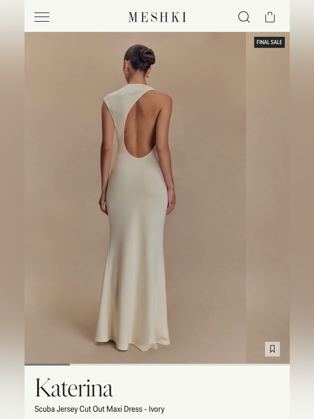 NWT Meshki Katerina Scuba Jersey Cut Out Maxi Dress- Ivory